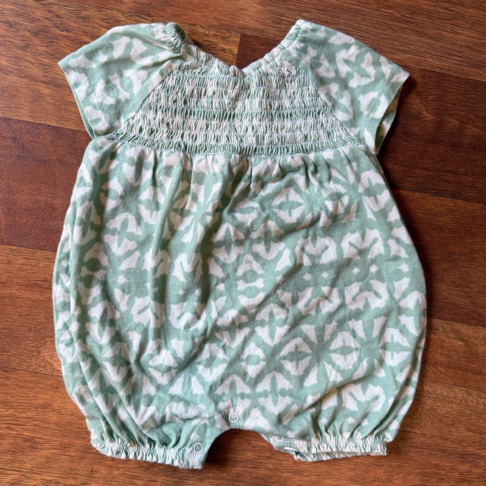 Baby Romper in Green and White Pattern